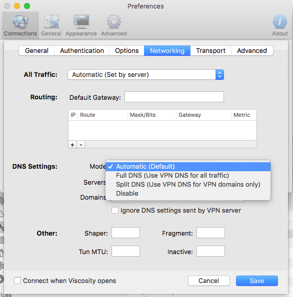 viscosity vpn auto time out