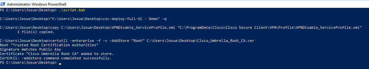 Secure Client Umbrella Module deployment package creation via SecureX ...
