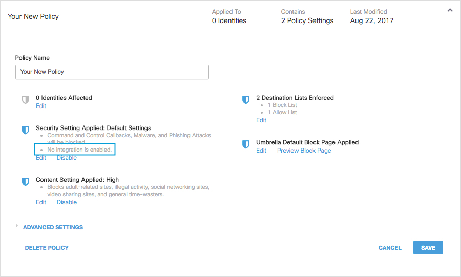 Integration info in Security Settings.