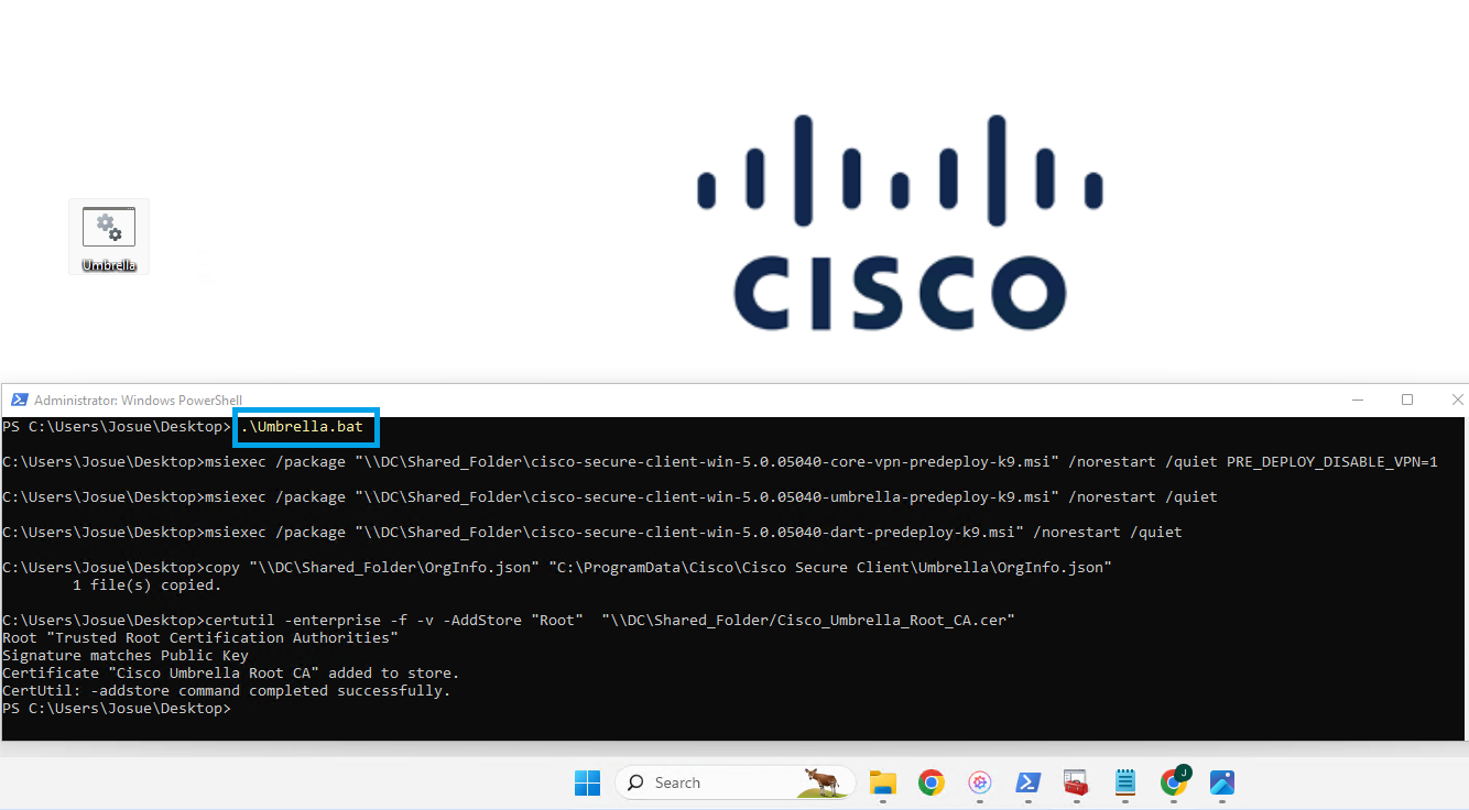 Secure Client Umbrella installation via Script using Windows Shared Folder Cisco Umbrella
